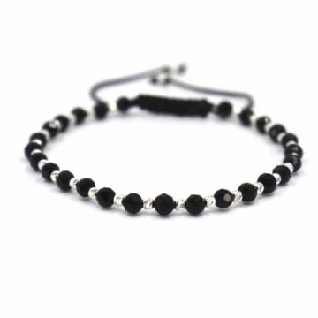 Bratara cu Bilute din Argint 925, Onix Fatetat 4 mm, Snur Reglabil