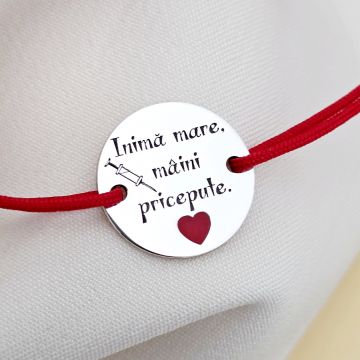 Bratara maini pricepute - inima cu email rosu - Argint 925 - Snur reglabil