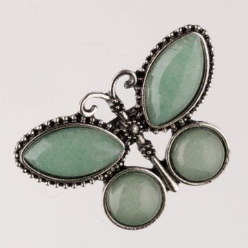 Brosa metalica argintie fluture cu pietre naturale din aventurin