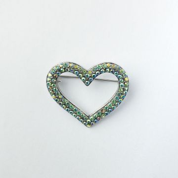 Brosa metalica inima arginite acoperita cu pietricele stralucitoare verzui