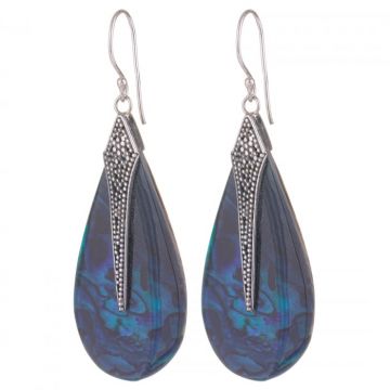 Cercei din argint 925 cu scoica naturala paua shell albastra si decoratiune minimalista de argint