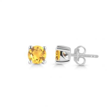 Cercei stud citrin 5 mm din argint