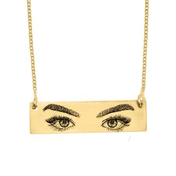 Eyes - Colier personalizat cu fotografia ochilor si tablita orizontala din argint 925 placat cu aur galben 24K