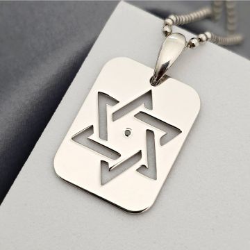 Lant barbatesc - Steaua lui David cu Diamant Negru - Argint 925 rodiat si lant ARMY