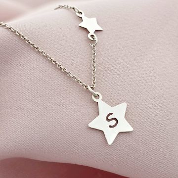 Lantisor Stars Shining - Personalizat cu stelute si initiala decupata - Argint 925