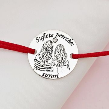 Bratara 2 surori - Suflete pereche - Argint 925 - Snur reglabil