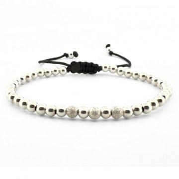 Bratara Argint cu Bile Netede si Stardust 4mm, snur Reglabil, Unisex