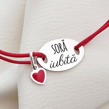 Bratara cu charm la alegere - Femeie iubita - Pandantiv oval cu snur reglabil - Argint 925