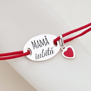 Bratara cu charm la alegere - Mama iubita - Pandantiv oval cu snur reglabil - Argint 925