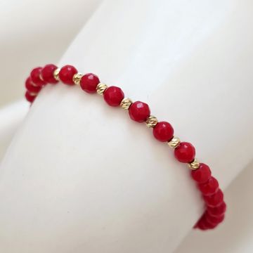 Bratara din pietre de Coral si Bilute din Aur 14K - Snur elastic