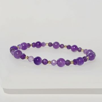 Bratara Eleganta din Ametist si Bilute din Aur 14K - Snur elastic