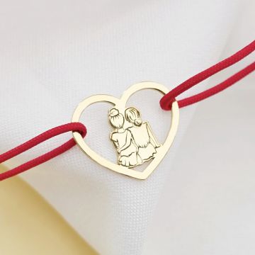 Bratara Inima Surorilor cu snur reglabil - Argint 925 placat cu Aur Galben 18K
