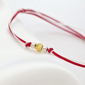 Bratara Martisor - 3 Bilute Simetrie - Argint 925 - Snur combinat Rosu&Alb