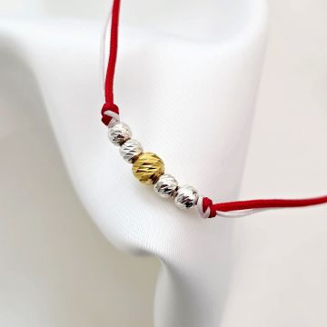 Bratara Martisor - 5 Bilute Simetrie - Argint 925 - Snur combinat Rosu&Alb