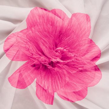 Brosa floare din organza creponata cu diametru de 20 cm, cu clips pentru par, fucsia