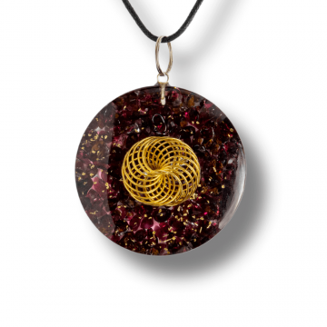Colier ajustabil orgonic cu semnul Torus si Granat pentru energie si echilibru