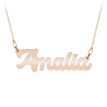 Ivona - Colier lant plat din argint 925 placat cu aur Roz personalizat cu nume