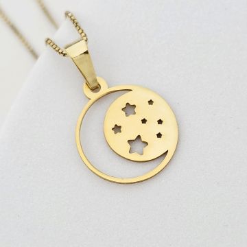 Lantisor luna si stelute - Pandantiv 16 mm - Luna si stelute - Argint 925 placat cu Aur Galben 18K