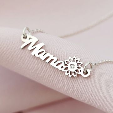 Lantisor mama, simbol floare si Diamant natural - Argint 925