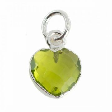 Pandantiv inima peridot 1 cm, argint, piatra lunii august, birthstone