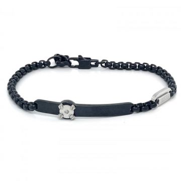 Bratara Barbati din Otel Inoxidabil Negru cu Diamant Natural 0.015ct