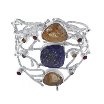 Bratara din argint cu lapis lazuli, cuart, rodolit, topaz si citrin