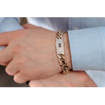 Bratara Monaco Chain Aur 14K Clasic Pave Lock, 10mm, 21cm