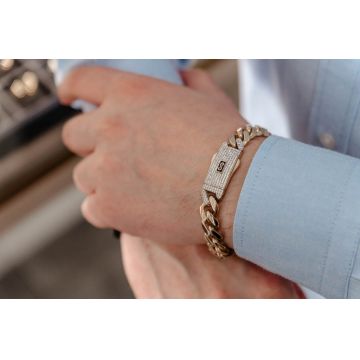 Bratara Monaco Chain Aur 14K Clasic Pave Lock, 10mm, 21cm