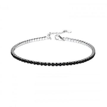Bratara Tennis Argint 925, Cristale Zirconiu Negru 2mm, Lungime Reglabila, pentru Dama