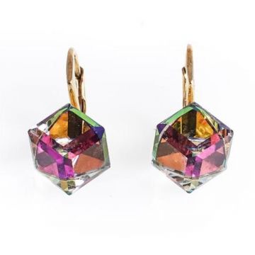 Cercei Argint 925 placat cu Aur, Swarovski cub, 8 mm