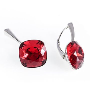 Cercei Argint 925, Swarovski Rosu romb