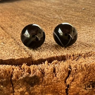 Cercei stud sfere onix negru 8 mm