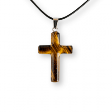 Colier cu Ochi de Tigru Natural in Forma de Cruce ,   Protectie si Echilibru Energetic
