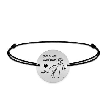 Hero - Bratara personalizata cu banut si snur pentru tata din argint 925 - 
