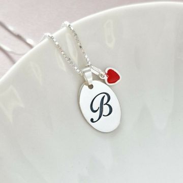 Lantisor Love Initial - Pandantiv oval cu initiala si charm Inima - Argint 925