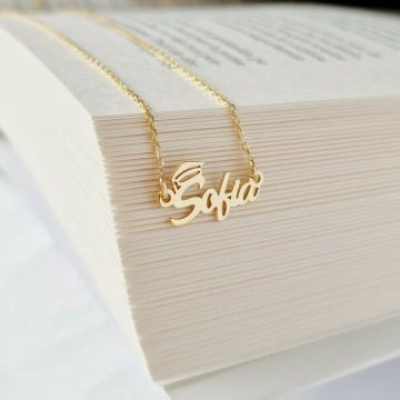 Lantisor personalizat - Medalion cu nume si simbol toca - Argint 925 placat cu Aur Galben 18K
