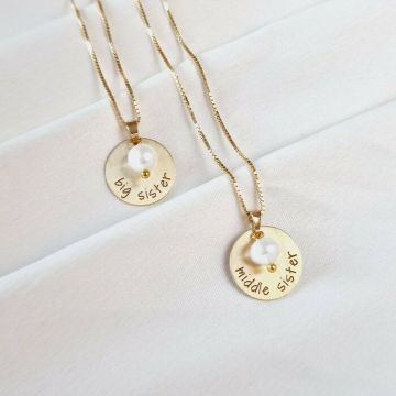 Set 2 lantisoare – Big & Middle Sister – Argint 925 placat cu Aur Galben 18K si charm picatura de Perla