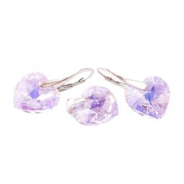 Set Cercei + Pandantiv Argint 925, Swarovski inima