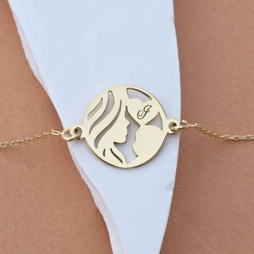 Brățară Mama și Bebe cu Bănuț Personalizat și Inimă Gravată - Argint 925 placat cu Aur Galben 18K