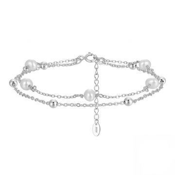 Bratara din argint 925 pentru dama, JW1551, model dublu cu perle, placata cu rodiu