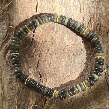 Bratara discuri obsidian auriu si insertii aurii – 6x2 mm