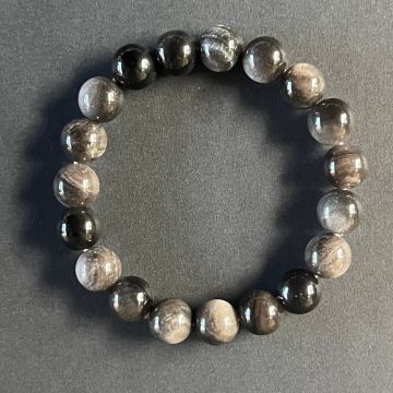 Bratara obsidian argintiu 10 mm