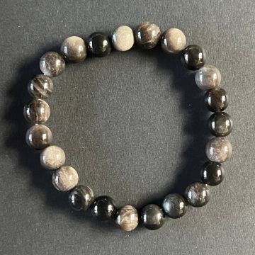 Bratara obsidian argintiu curcubeu 8 mm