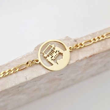 Bratara personalizata - Disc decupat cu simbol masina off road - Argint 925 placat cu Aur Galben 18K - bratara barbati cu lant