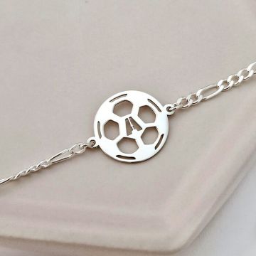 Bratara personalizata - Minge de fotbal cu initiala decupata - Argint 925 - bratara barbati cu lant