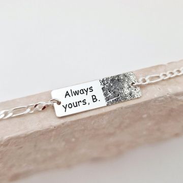 Bratara personalizata - placuta cu amprenta si text gravat - Argint 925 - bratara barbati cu lant