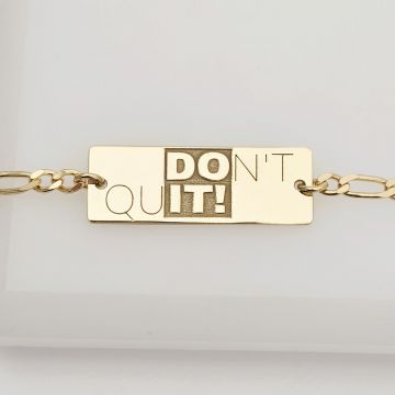 Bratara personalizata - placuta cu text personalizat Don't Quit - Argint 925 placat cu Aur Galben 18K - bratara barbati cu lant