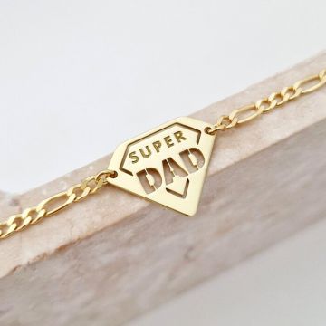 Bratara personalizata - Super Dad - Argint 925 placat cu Aur Galben 18K - bratara barbati cu lant