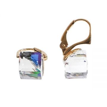 Cercei Argint 925 placat aur 24k, Swarovski cub Aurore