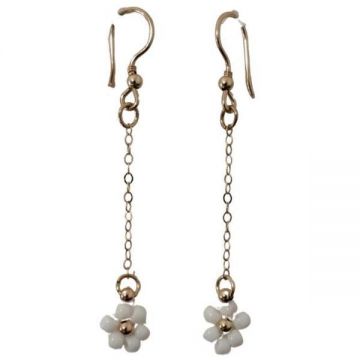 Cercei Aur14k Gold Filled, lantisor flori albe